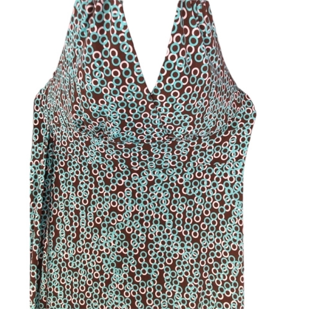 Lily large 12-14 Brown & Aqua geometric print Halter dress Marilyn Monroe